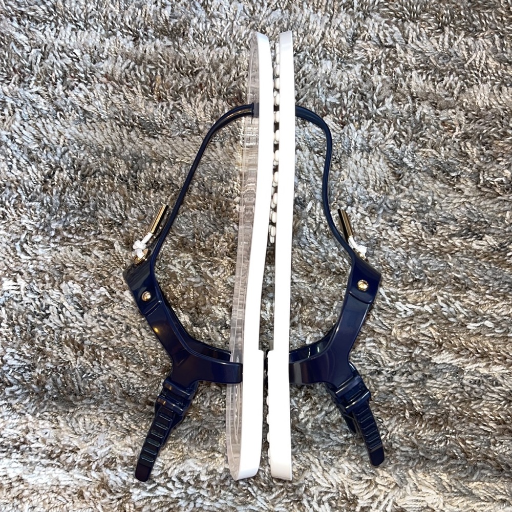 NWOB Tod’s Navy Blue/White T-Straps Thong Jelly Flat Sandals - Picture 8 of 16